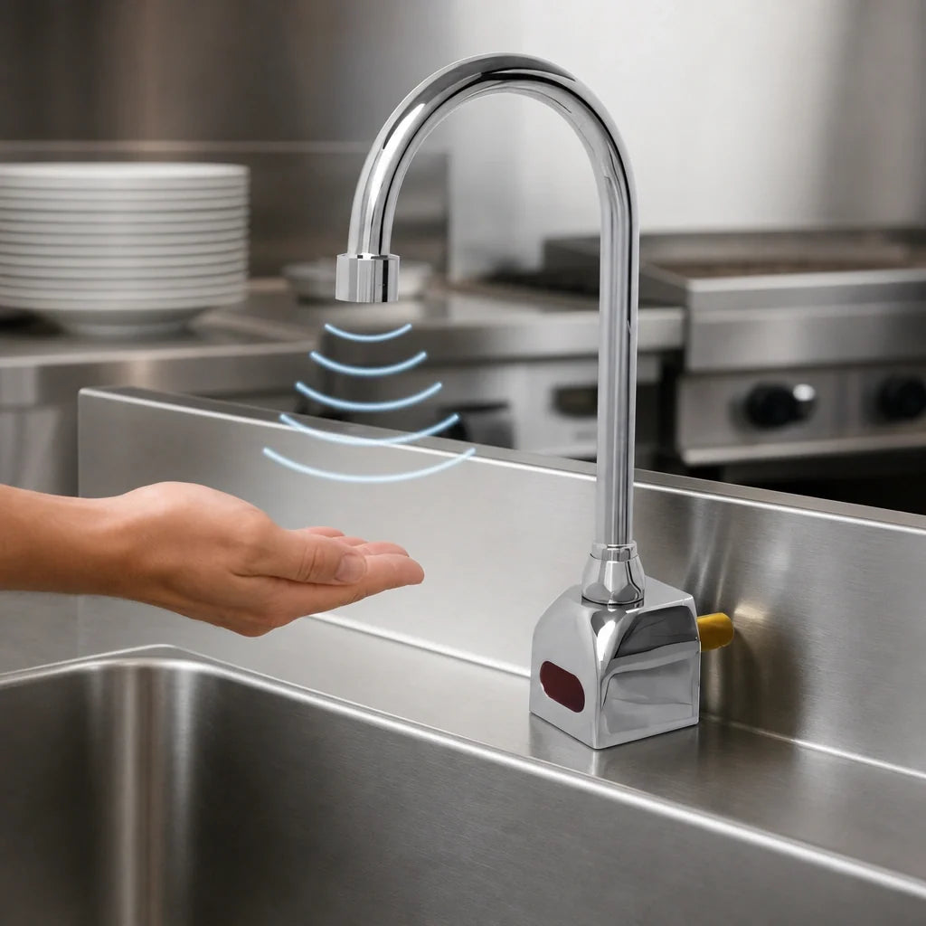Fisher 76057 Touchless Sensor Faucet, Rigid Gooseneck, Single Backsplash Mount, Chrome-Plated Brass