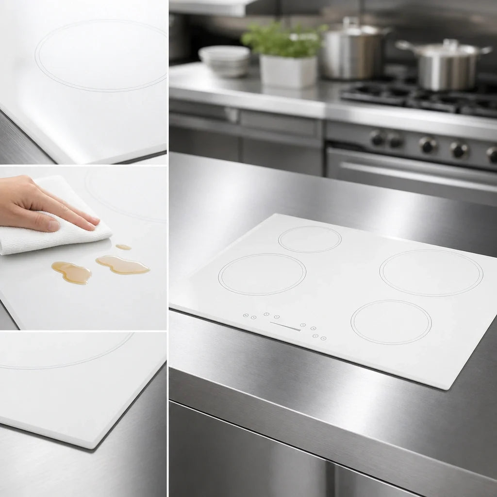 Summit Commercial SINC4B302W 30-Inch 4-Burner Drop-In Induction Cooktop, White, Digital Touch Controls, 208-240V