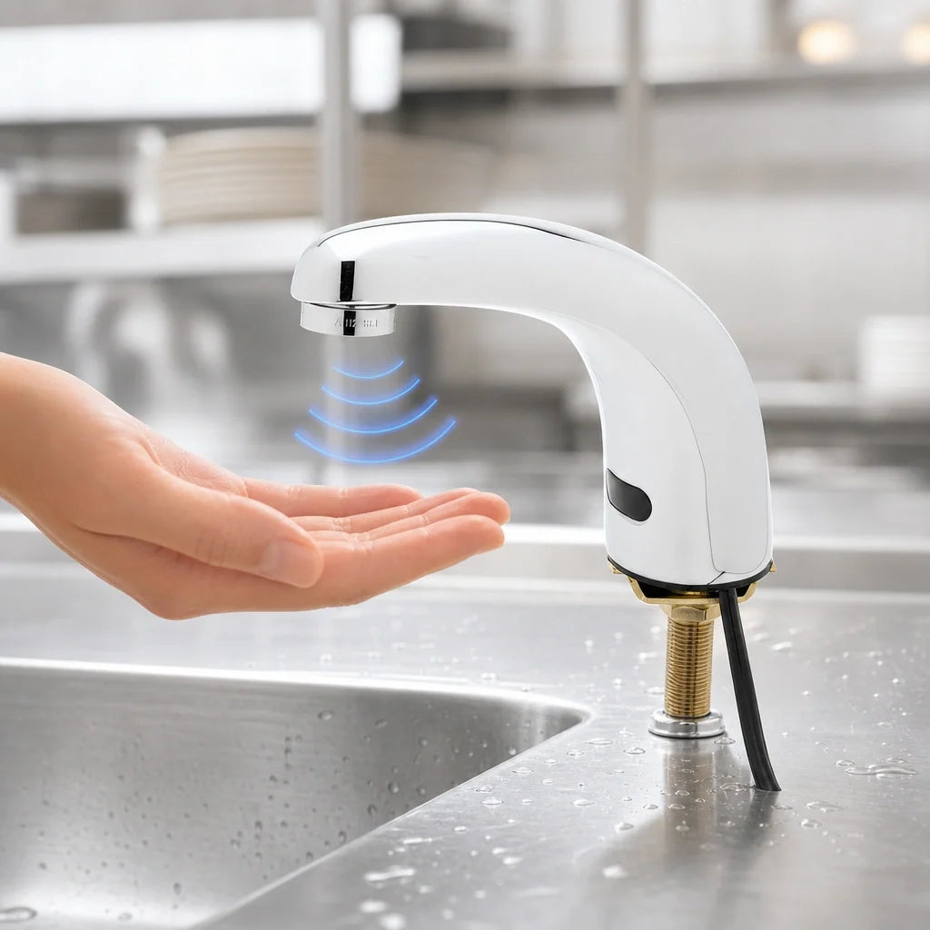 T&S Brass equip 5EF-1D-DS-VF05 Electronic Touchless Deck-Mount Sensor Faucet, Single Hole, 0.5 GPM, Polished Chrome, AC/DC