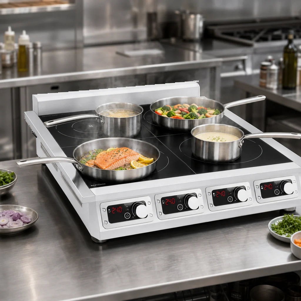 Eurodib CCI4351PH Commercial 4-Zone Induction Cooktop, Countertop, 3,500W Zones, 240V, Stainless Steel