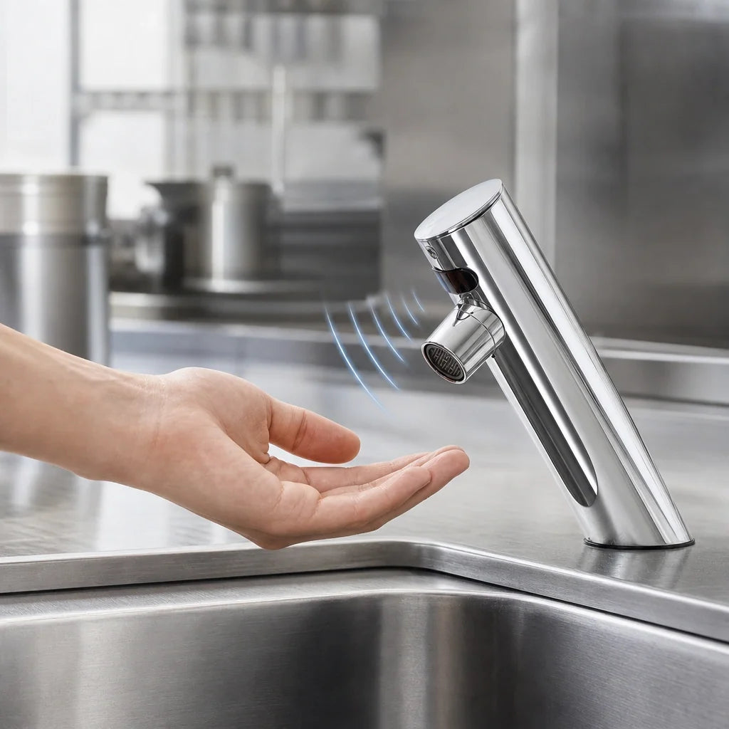 Krowne Royal Series 16-656 Angled Single-Hole Deck-Mount Touchless Electronic Sensor Faucet, Battery-Powered, Chrome-Plated Brass, 2.2 GPM