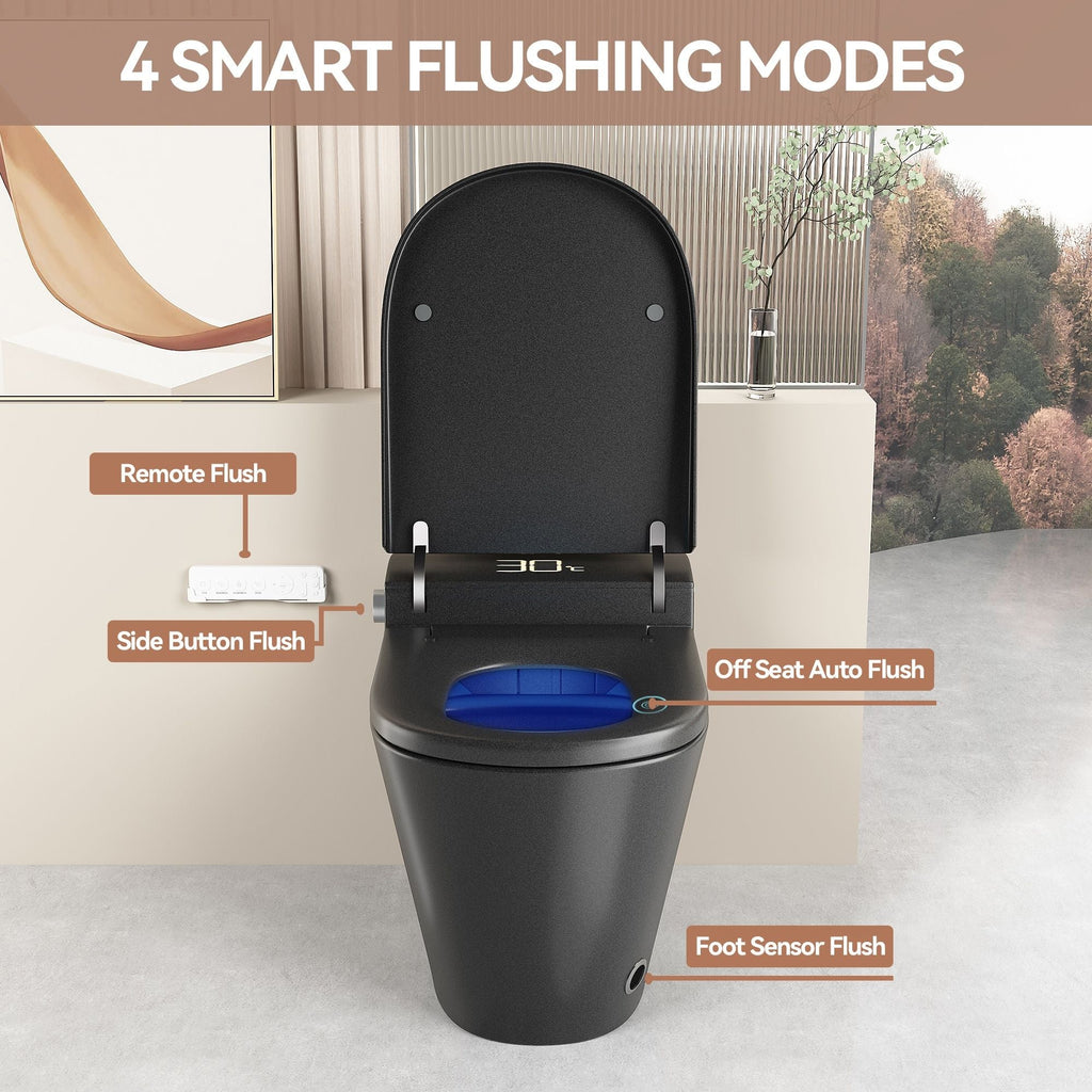 Smart Bidet Toilet with Heated Seat & Auto Open - White, Black, or Dark Gray