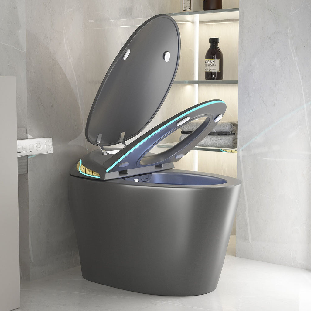 Smart Toilet with Built-In Bidet and Auto Open/Close Seat - White, Dark Gray, Black