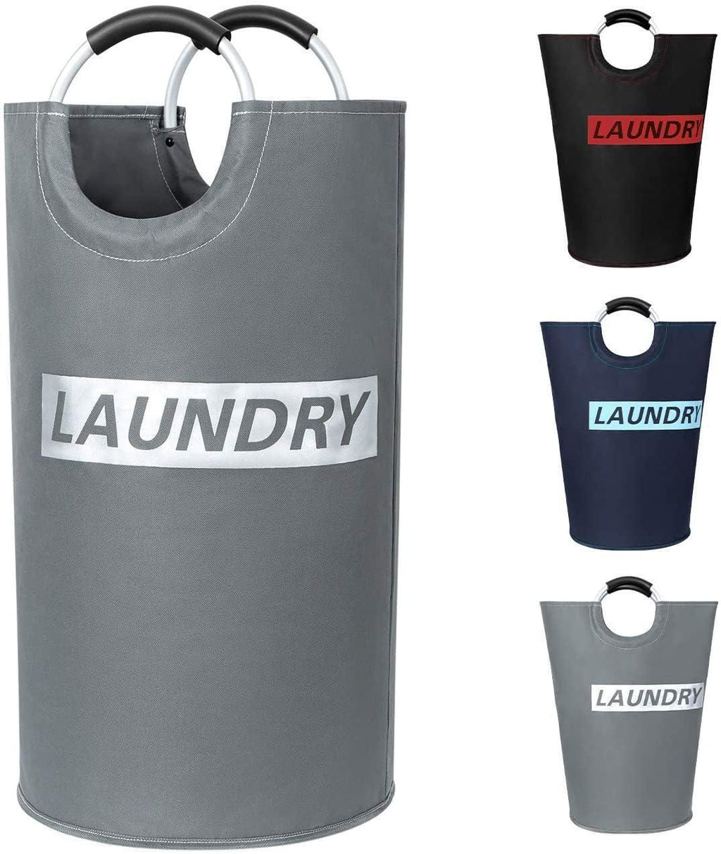 82L Large Laundry Basket Collapsible Grey Silver Fabric Hamper Foldable Laundry Bag With Handles Waterproof Washing Clothes Bin Bag Dirty Cloth Storage