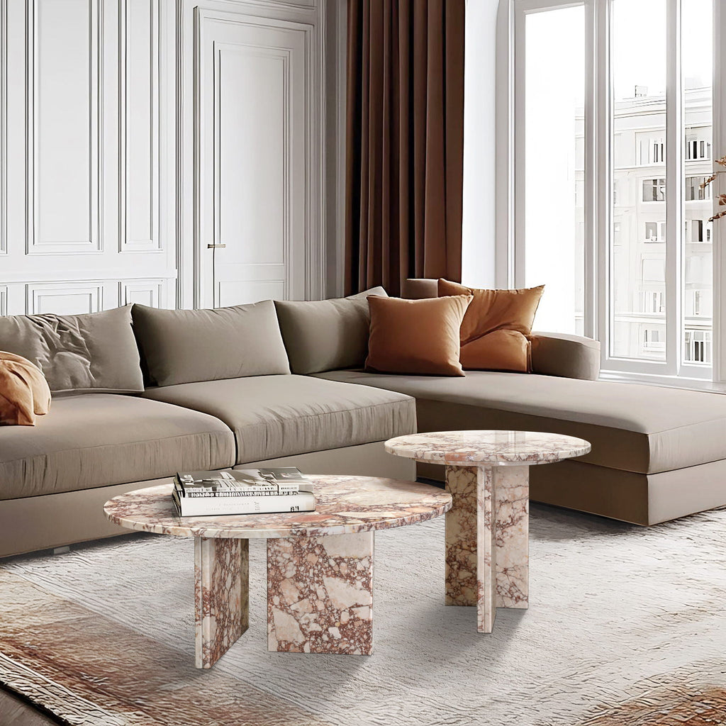 Elegant Coffee Duo Table Set with Natural Marble Tops - Multiple Colors
