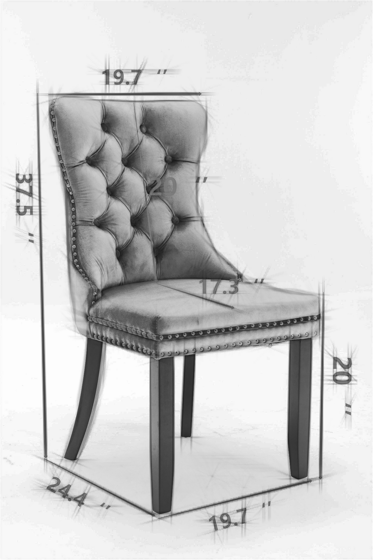 High-end Tufted Solid Wood Contemporary Velvet Upholstered Dining Chair with Wood Legs Nailhead Trim 2-Pcs Set Blue