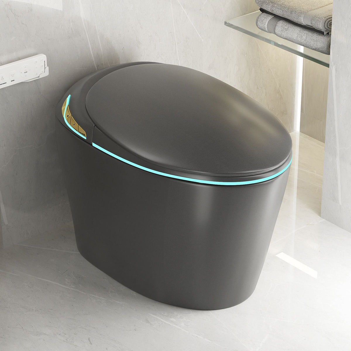 Smart Toilet with Built-In Bidet and Auto Open/Close Seat - White, Dark Gray, Black