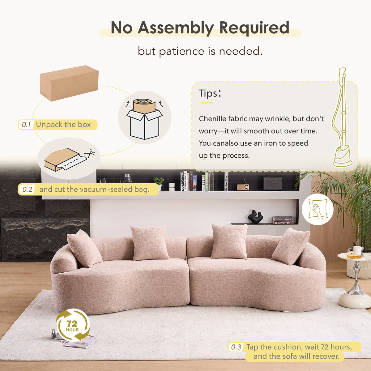 Modular Sleeper Sectional Sofa with Curved Design - Wood Grain Chenille