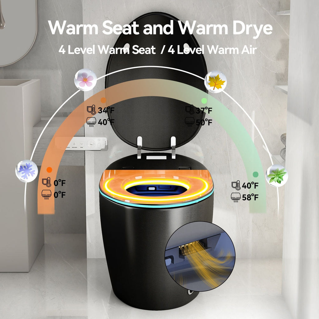 Smart Toilet with Built-In Bidet and Auto Open/Close Seat - White, Dark Gray, Black