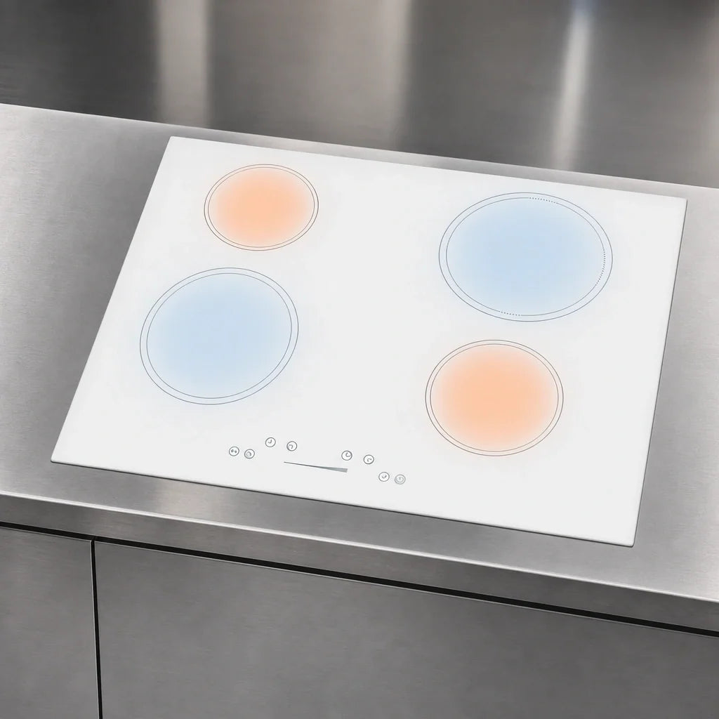 Summit Commercial SINC4B302W 30-Inch 4-Burner Drop-In Induction Cooktop, White, Digital Touch Controls, 208-240V