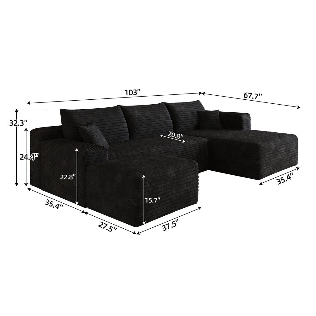 103" Cloud Sectional Sofa,Modern Minimalist Upholstered Couches, Comfort L Shaped Sofa for Living Room,Deep Seat Corner Couch,No Assembly Required
