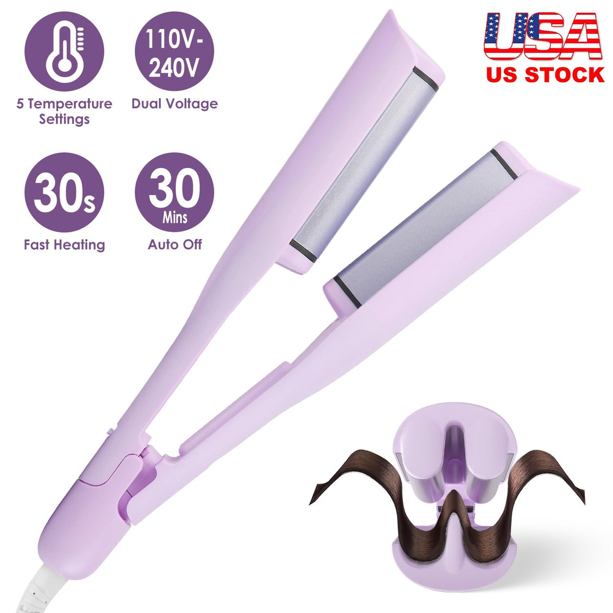 Hair Iron Curling Waver with Ceramic 1.41inch Barrel Ions Deep Hair Curler Dual Voltage Anti-Scald Hair Curling Wand Hair Crimper with 5 Temperature A