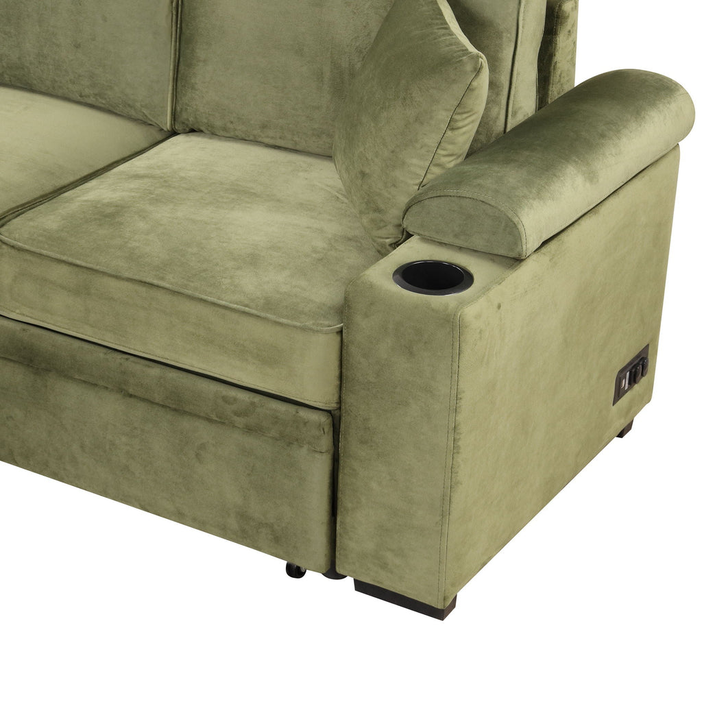 Sleeper Sofa Bed Sectional with Storage Ottoman - Gray, Beige, Green, Black