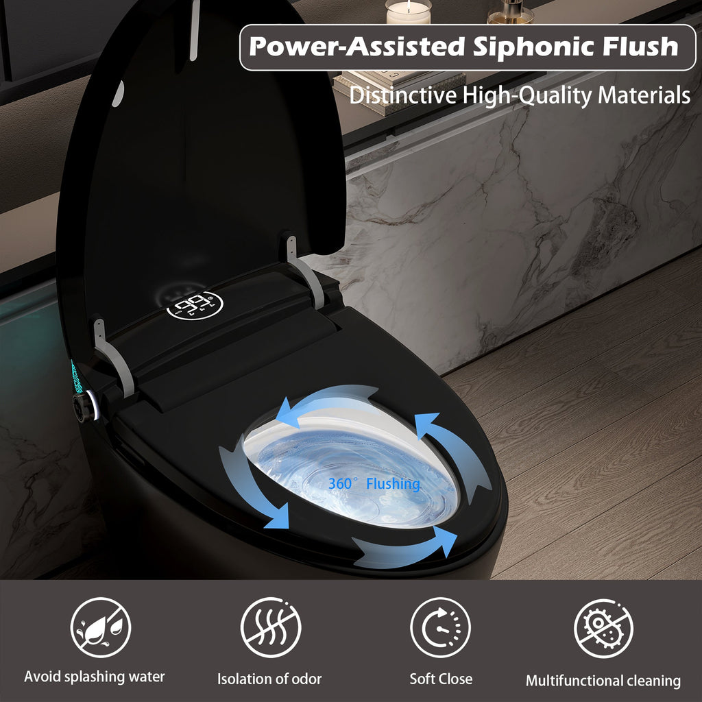 Smart Toilet with Bidet Built-in and Heated Seat - Black