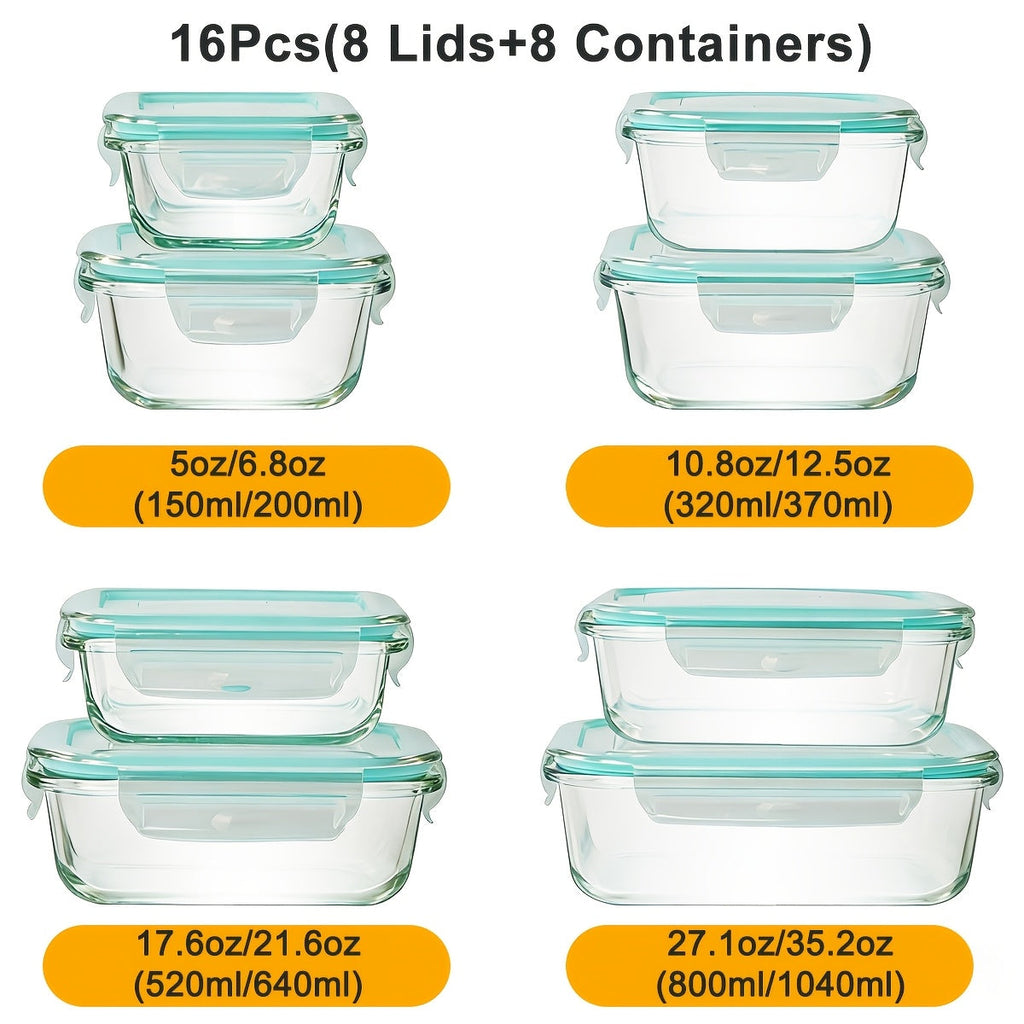16-Piece Glass Food Storage Containers with Lids – Durable Set