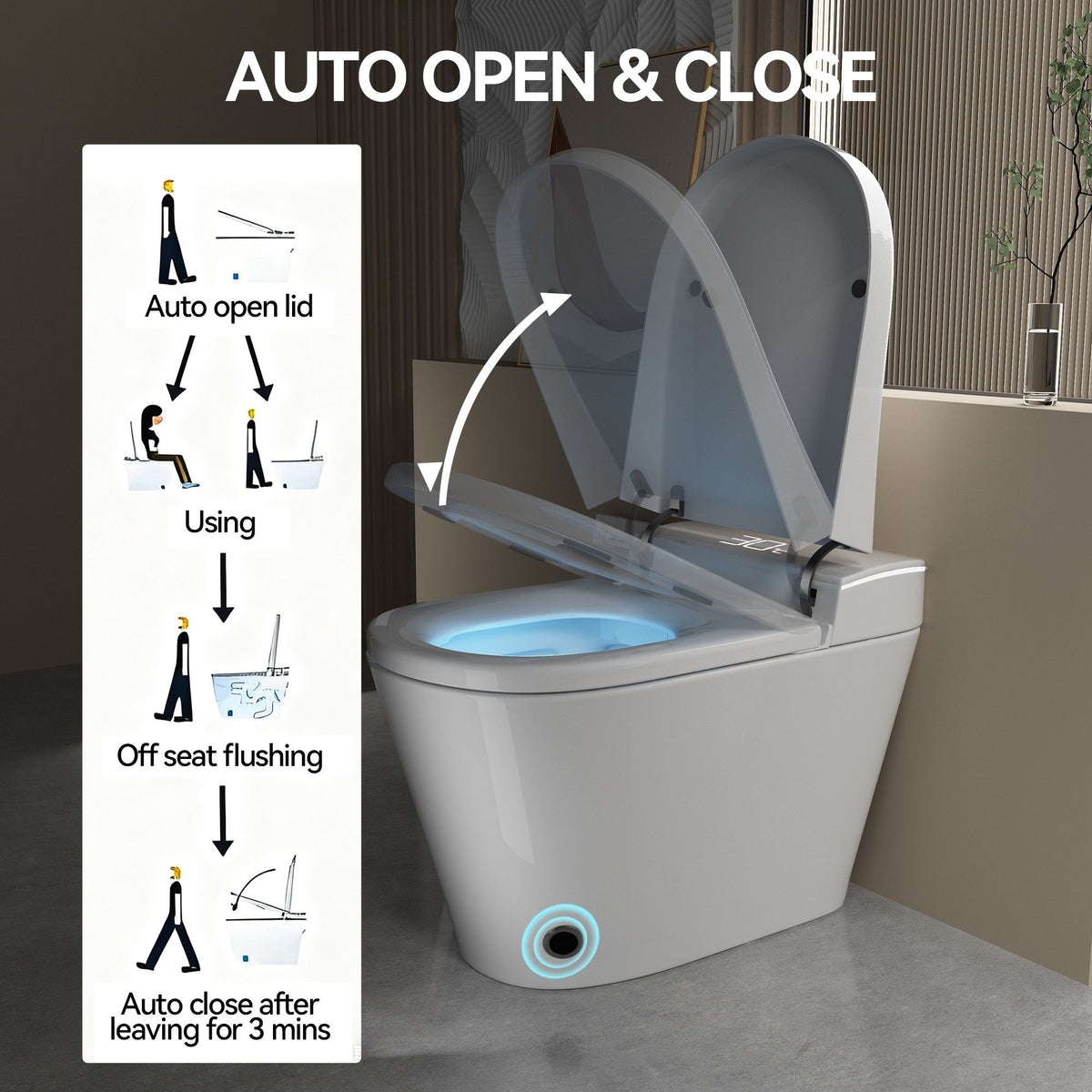Smart Bidet Toilet with Heated Seat & Auto Open - White, Black, or Dark Gray