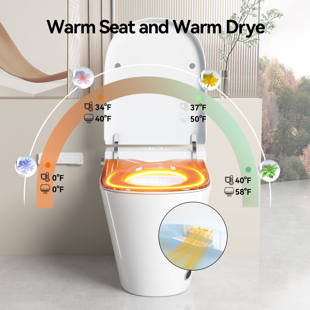 Smart Bidet Toilet with Heated Seat & Auto Open - White, Black, or Dark Gray