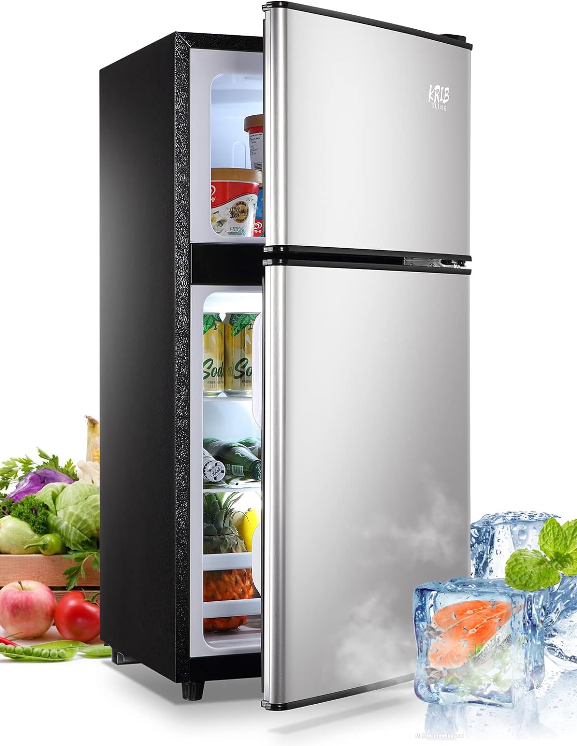 3.5 Cu.Ft Compact Refrigerator Mini Fridge with Freezer - ABS Steel