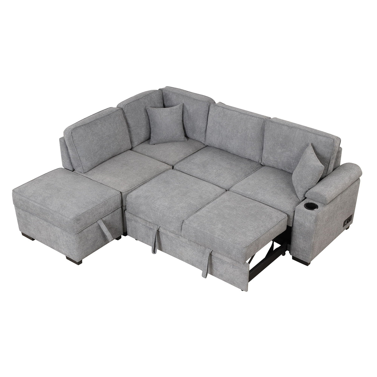 Sleeper Sofa Bed Sectional with Storage Ottoman - Gray, Beige, Green, Black