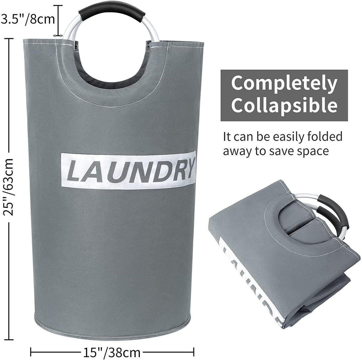 82L Large Laundry Basket Collapsible Grey Silver Fabric Hamper Foldable Laundry Bag With Handles Waterproof Washing Clothes Bin Bag Dirty Cloth Storage