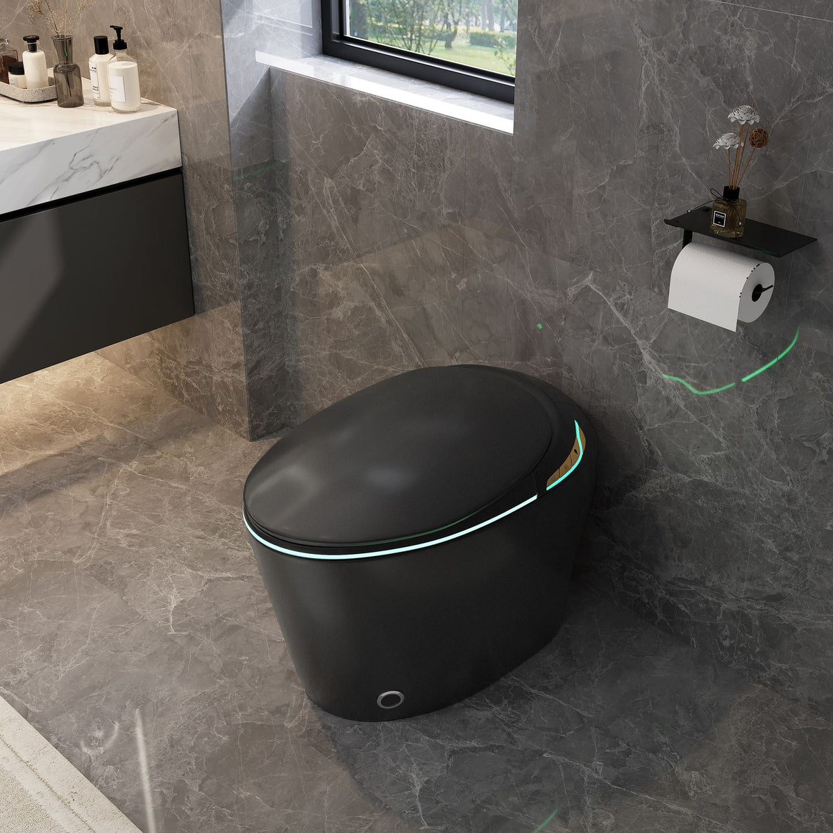 Smart Toilet with Built-In Bidet and Auto Open/Close Seat - White, Dark Gray, Black