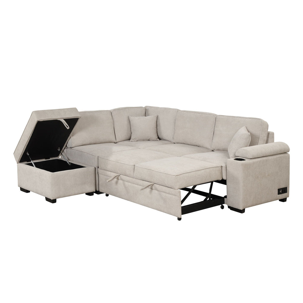 Sleeper Sofa Bed Sectional with Storage Ottoman - Gray, Beige, Green, Black