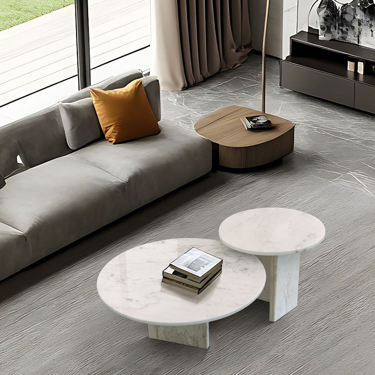Elegant Coffee Duo Table Set with Natural Marble Tops - Multiple Colors