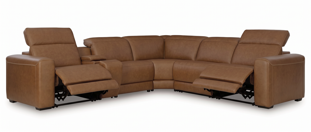 Rally Pro Caramel 6-Piece Power Reclining Sectional with Console and Immersive Sound System