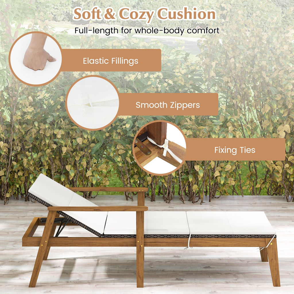 2 Piece Outdoor Chaise Lounge Chair Set Rattan Patio Chaise with Armrests