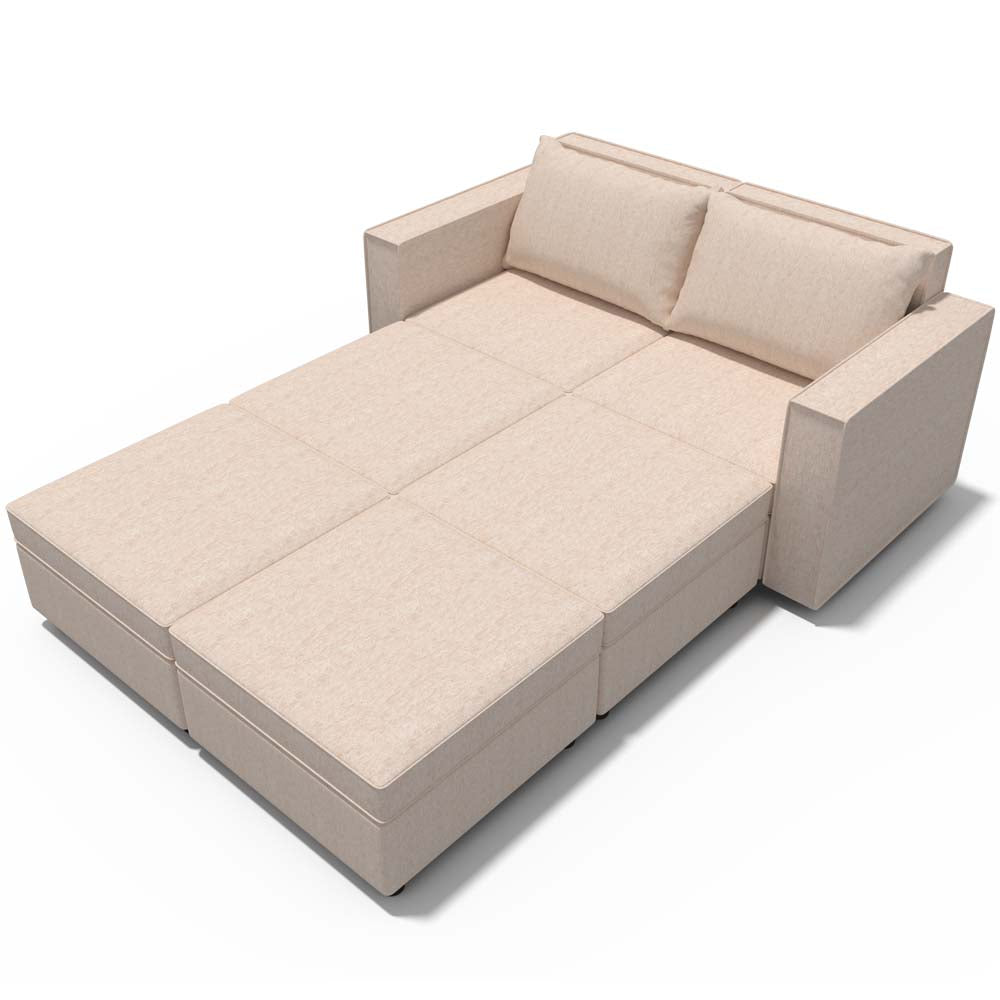 Ainfox 6-Seat Modular Sectional Sofa Sleeper Sofa Flannel Sofa with Storage Seat Beige
