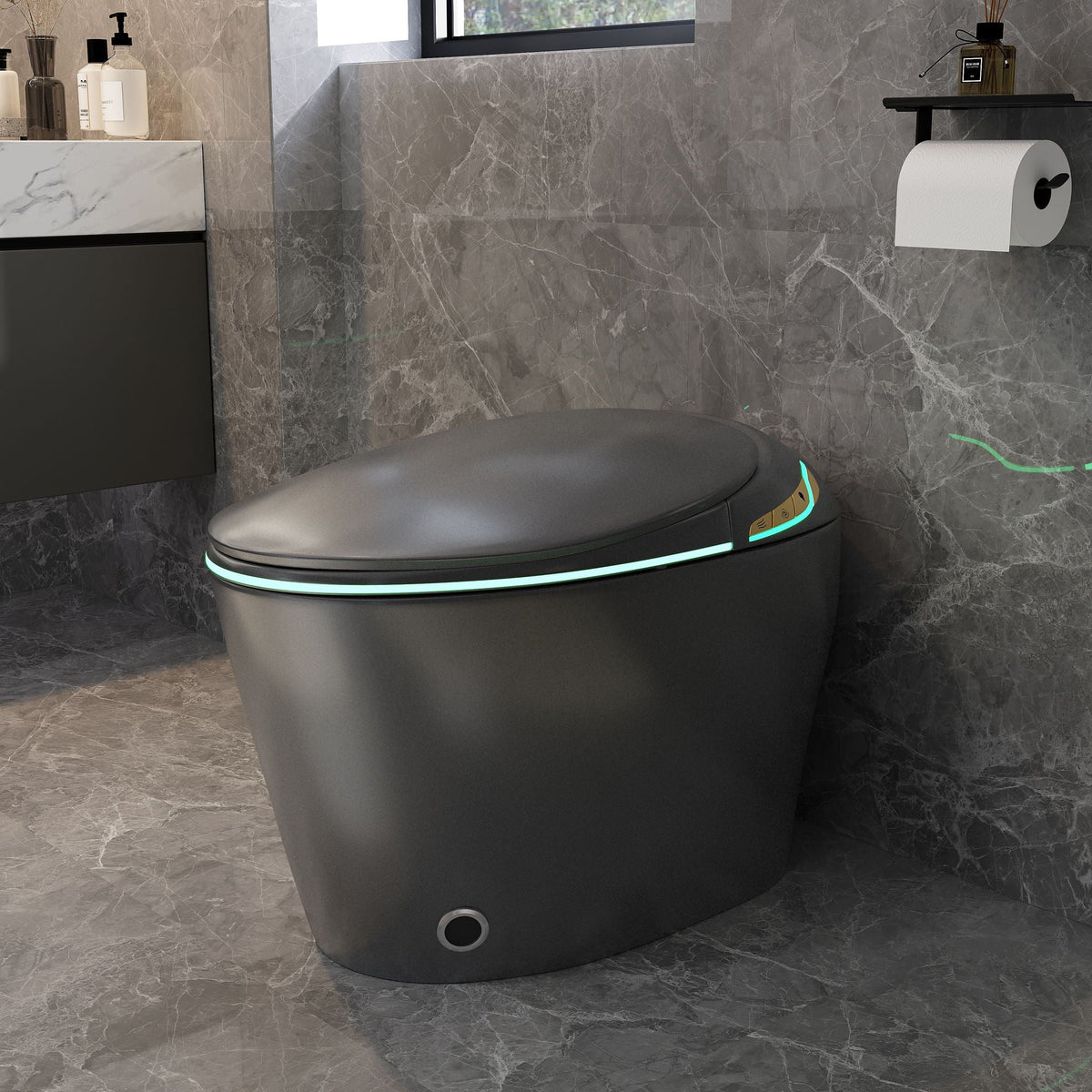 Smart Toilet with Built-In Bidet and Auto Open/Close Seat - White, Dark Gray, Black
