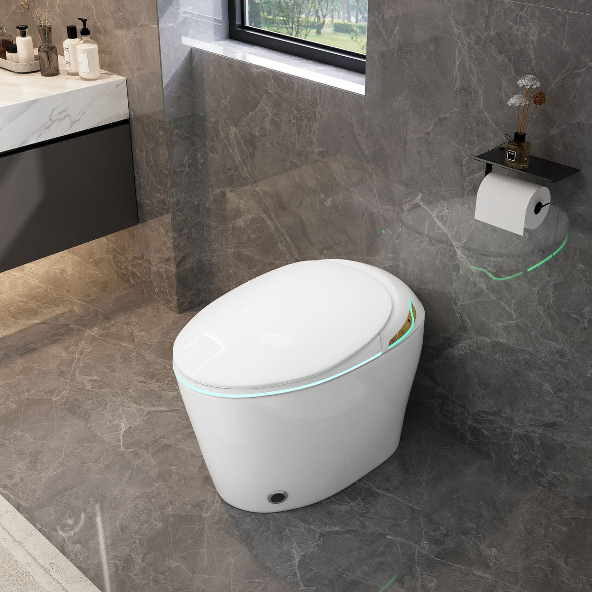 Smart Toilet with Built-In Bidet and Auto Open/Close Seat - White, Dark Gray, Black