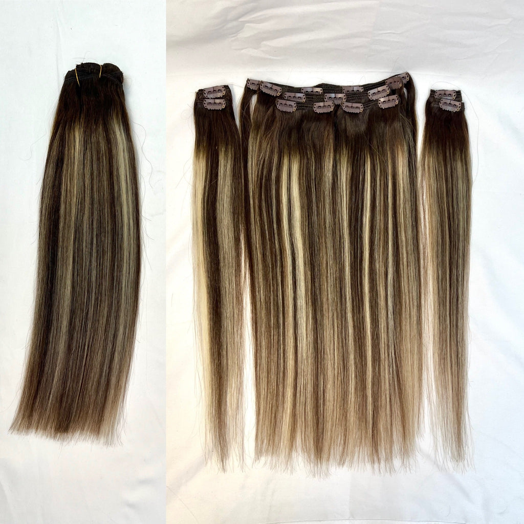 VIP ClipeX Clip-In Hair Extensions 100% Human Hair, Silky Straight 18 Inch (140g) Full Head Set