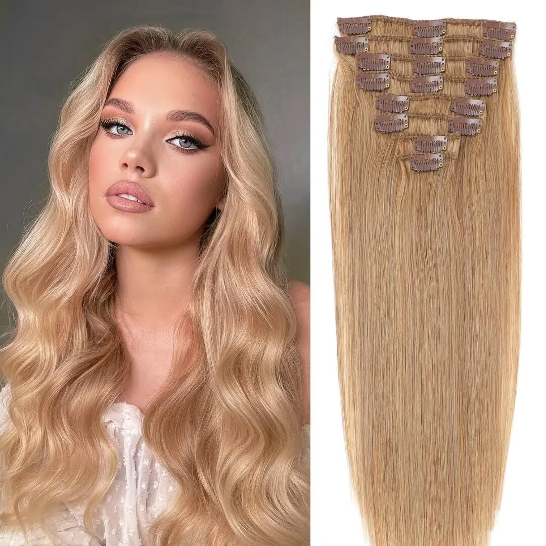 VIP ClipeX Clip-In Hair Extensions 100% Human Hair, Silky Straight 18 Inch (140g) Full Head Set