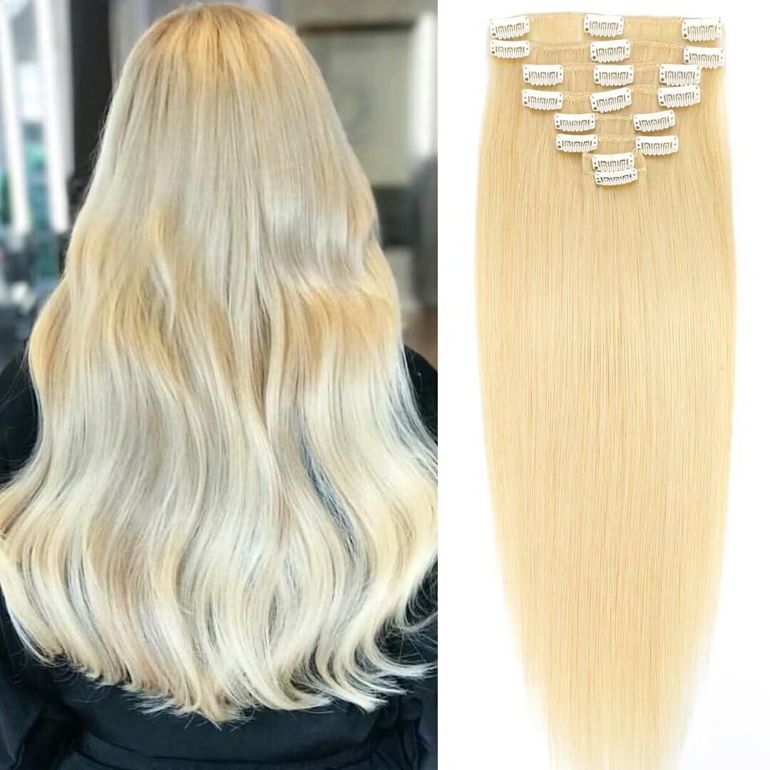 VIP ClipeX Clip-In Hair Extensions 100% Human Hair, Silky Straight 18 Inch (140g) Full Head Set