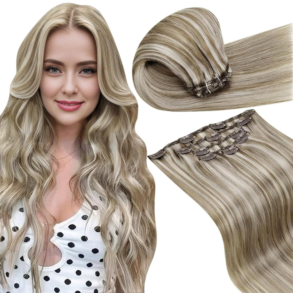 VIP ClipeX Clip-In Hair Extensions 100% Human Hair, Silky Straight 18 Inch (140g) Full Head Set