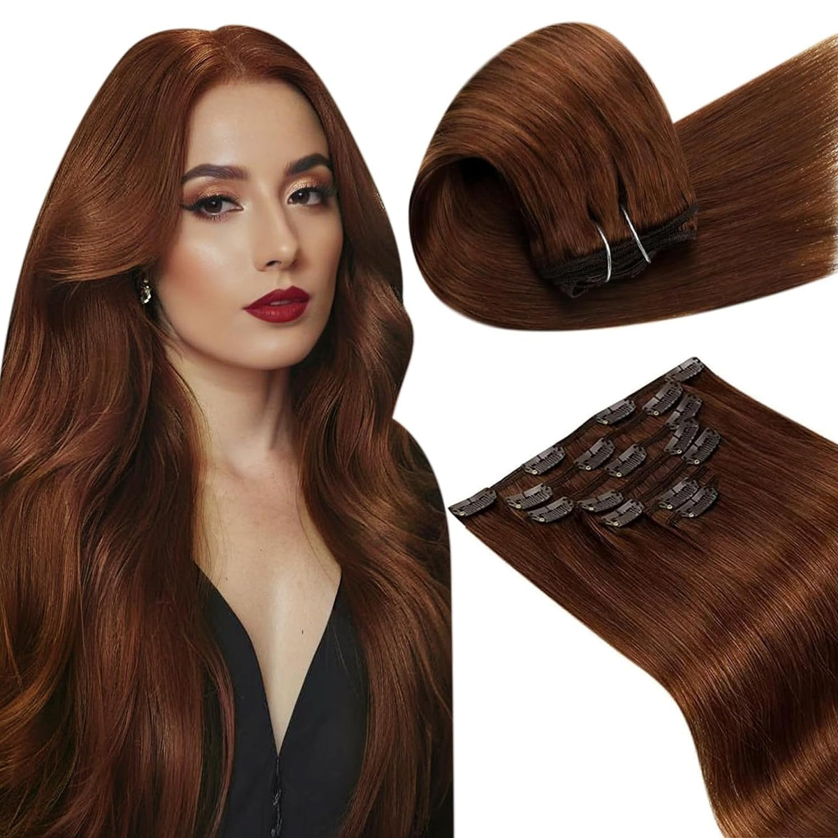 VIP ClipeX Clip-In Hair Extensions 100% Human Hair, Silky Straight 18 Inch (140g) Full Head Set