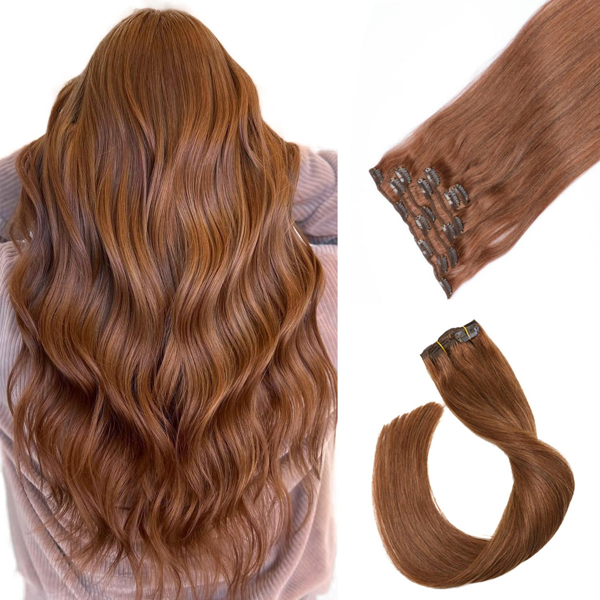 VIP ClipeX Clip-In Hair Extensions 100% Human Hair, Silky Straight 18 Inch (140g) Full Head Set