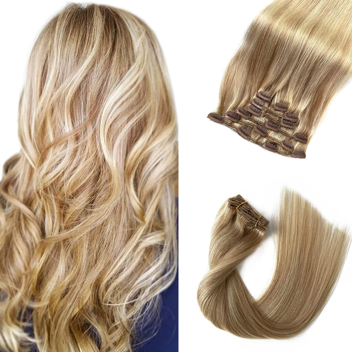 VIP ClipeX Clip-In Hair Extensions 100% Human Hair, Silky Straight 18 Inch (140g) Full Head Set