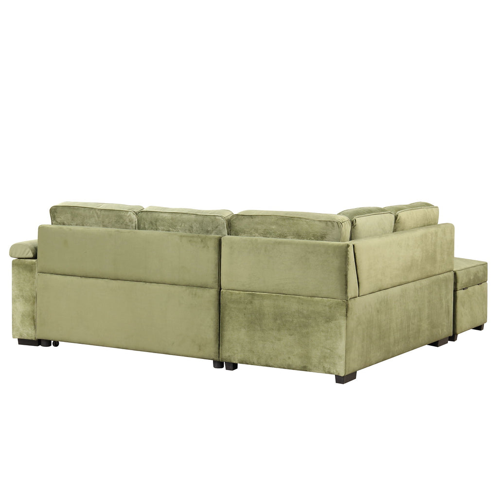 Sleeper Sofa Bed Sectional with Storage Ottoman - Gray, Beige, Green, Black