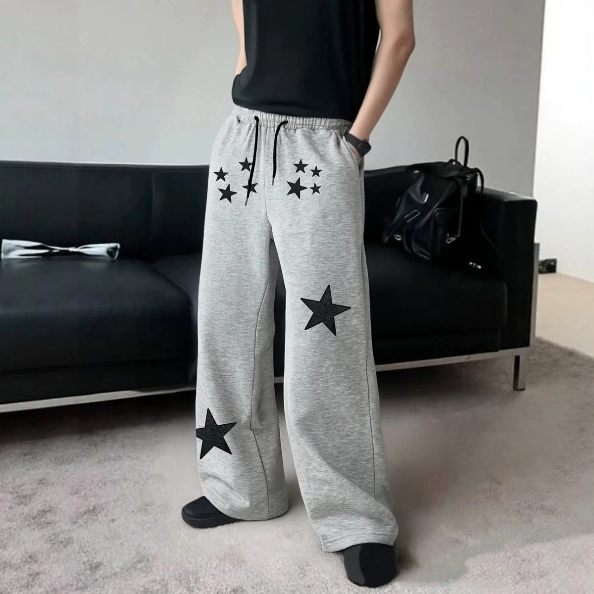 Dark Gothic Star Print Wide Leg Drawstring Sweatpants Unisex