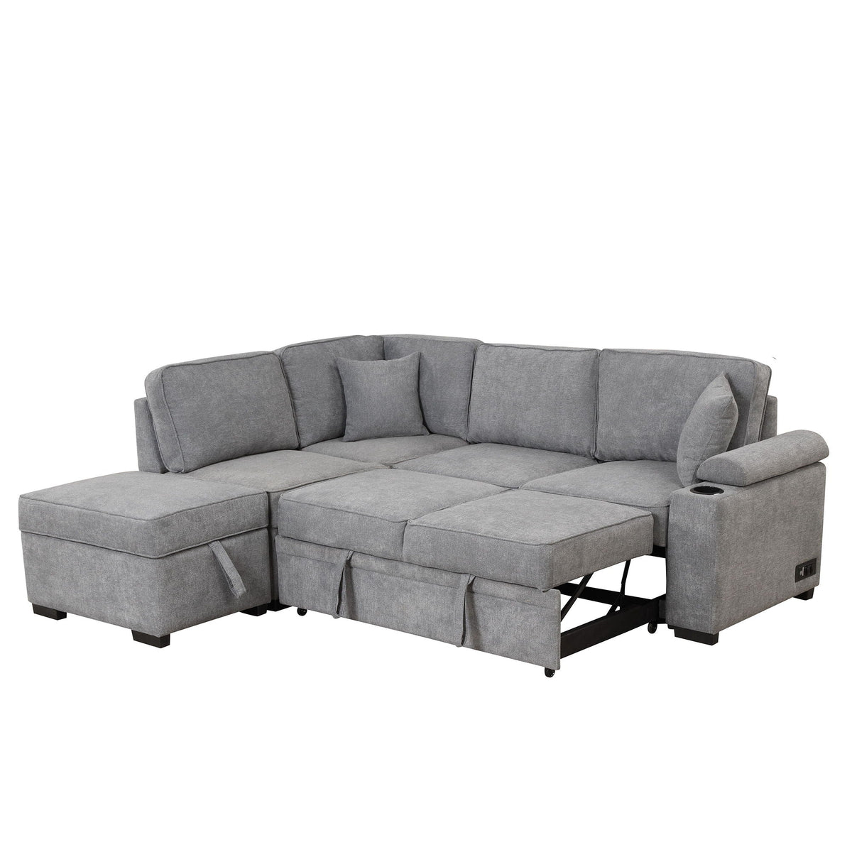 Sleeper Sofa Bed Sectional with Storage Ottoman - Gray, Beige, Green, Black