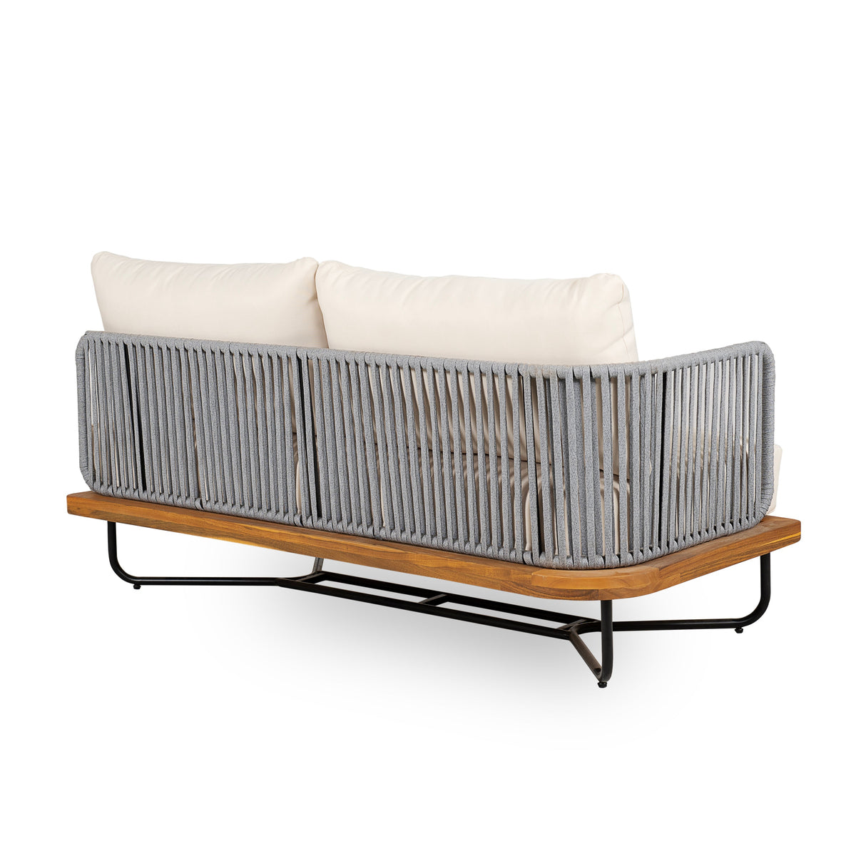 Lucca Outdoor 6 Seaters Acacia Wood and Rope Woven Patio Conversation Set