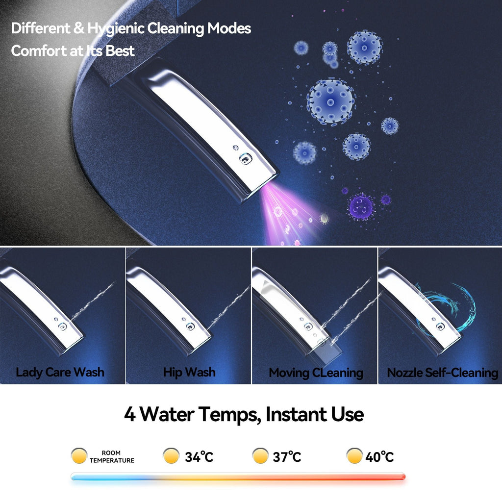 Smart Bidet Toilet with Heated Seat & Auto Open - White, Black, or Dark Gray