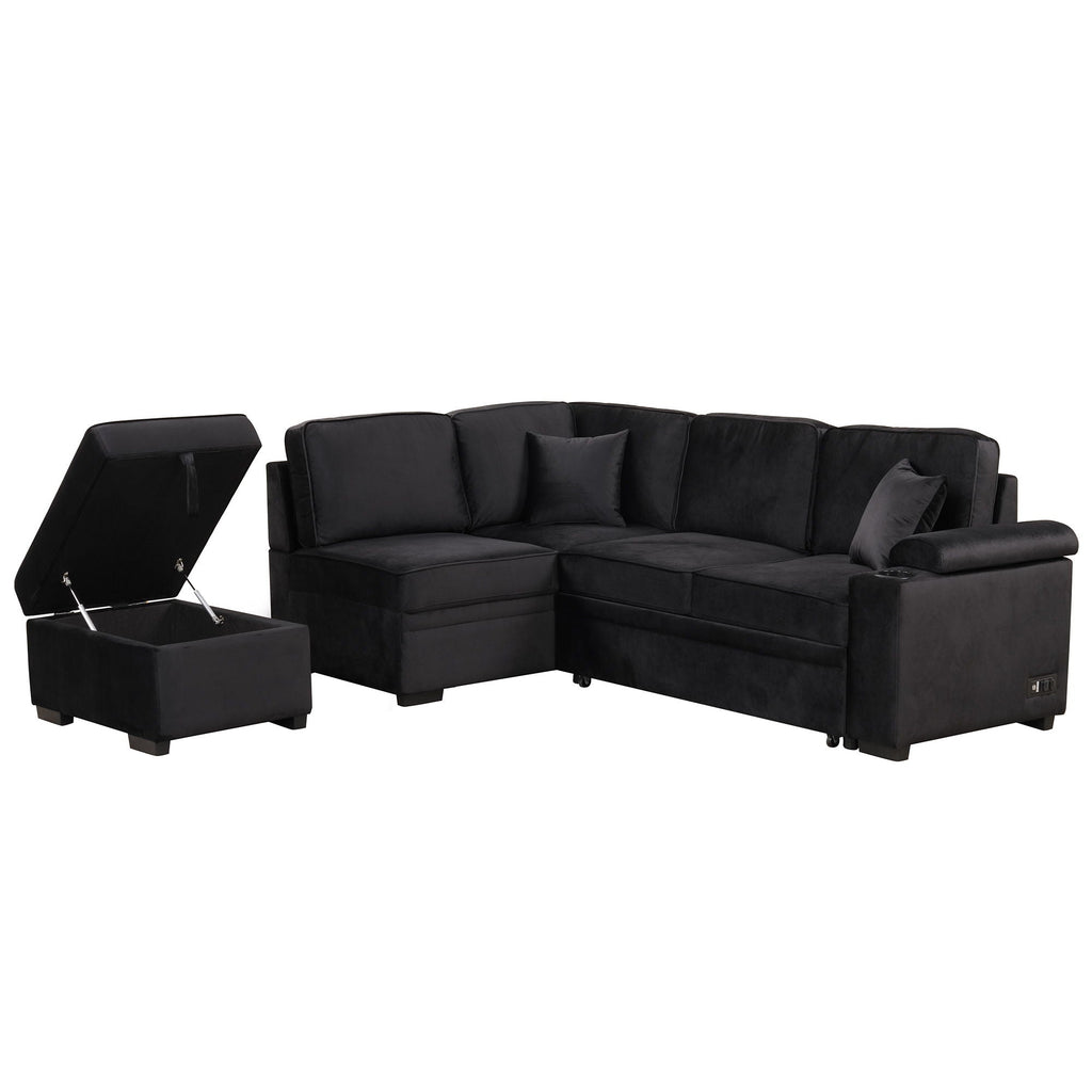 Sleeper Sofa Bed Sectional with Storage Ottoman - Gray, Beige, Green, Black