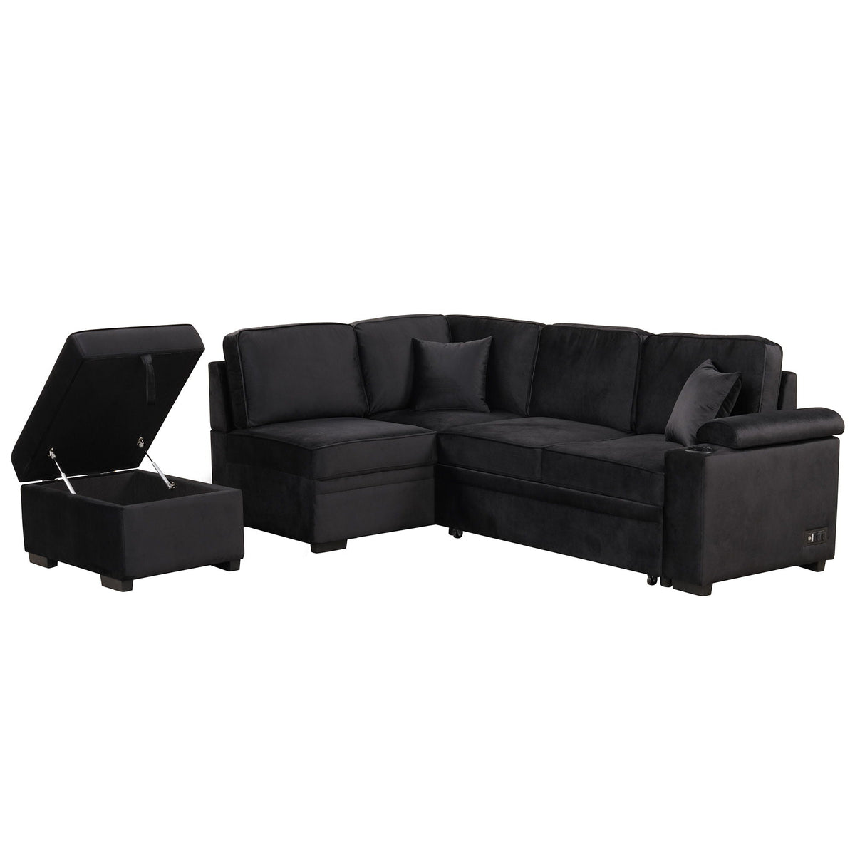 Sleeper Sofa Bed Sectional with Storage Ottoman - Gray, Beige, Green, Black