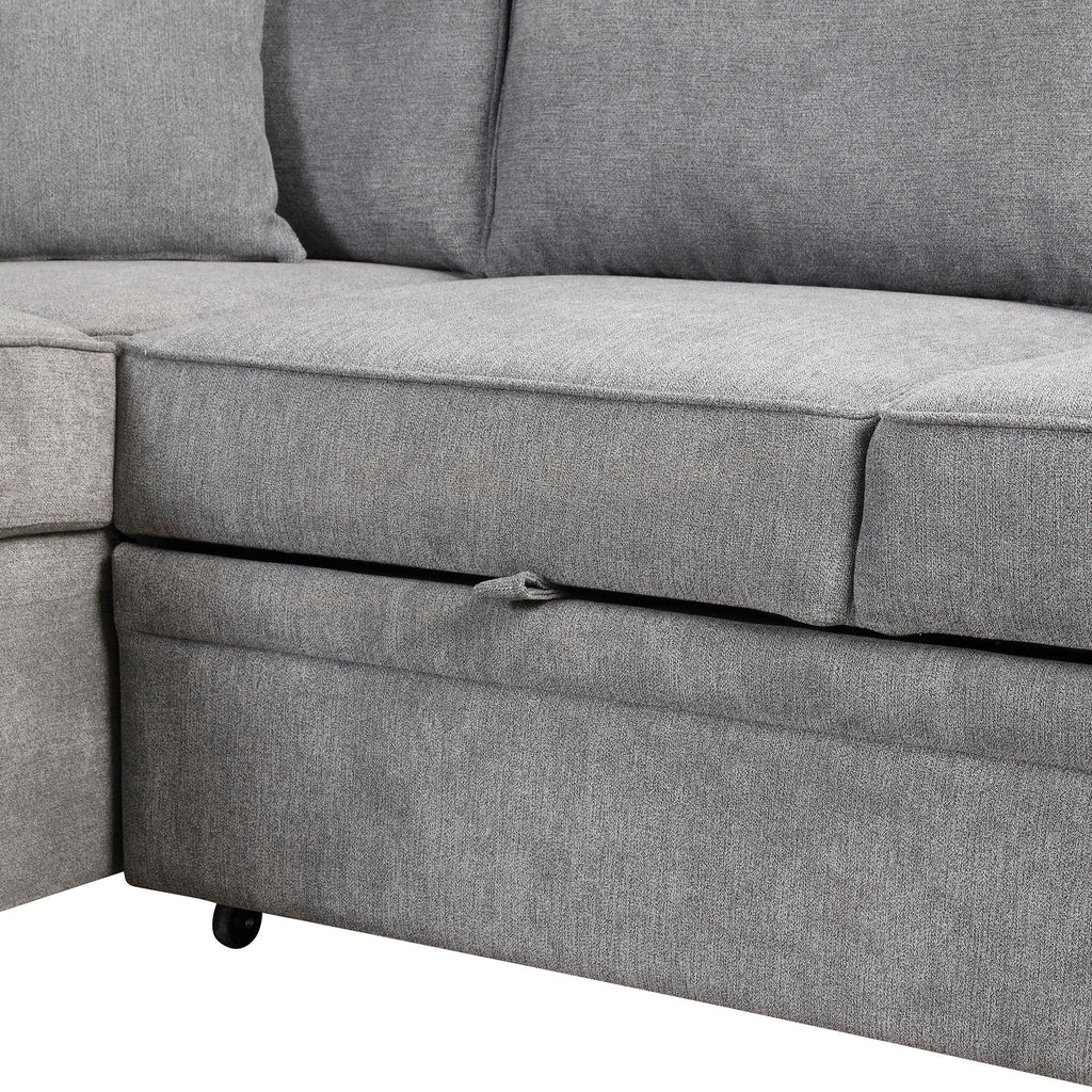 Sleeper Sofa Bed Sectional with Storage Ottoman - Gray, Beige, Green, Black
