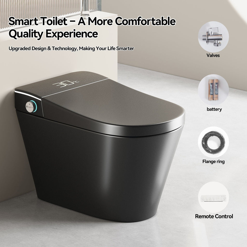 Smart Bidet Toilet with Heated Seat & Auto Open - White, Black, or Dark Gray