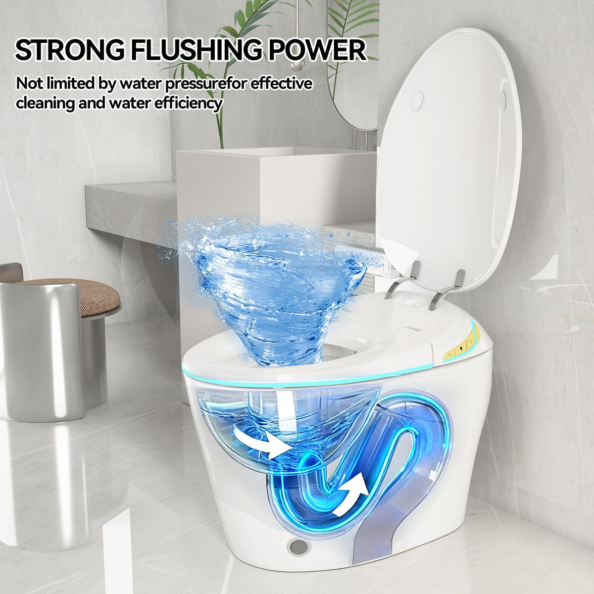 Smart Toilet with Built-In Bidet and Auto Open/Close Seat - White, Dark Gray, Black