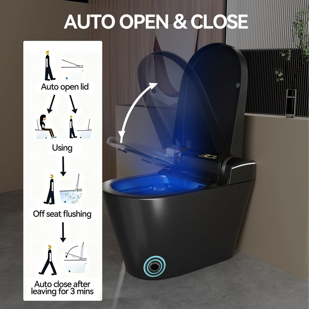 Smart Bidet Toilet with Heated Seat & Auto Open - White, Black, or Dark Gray